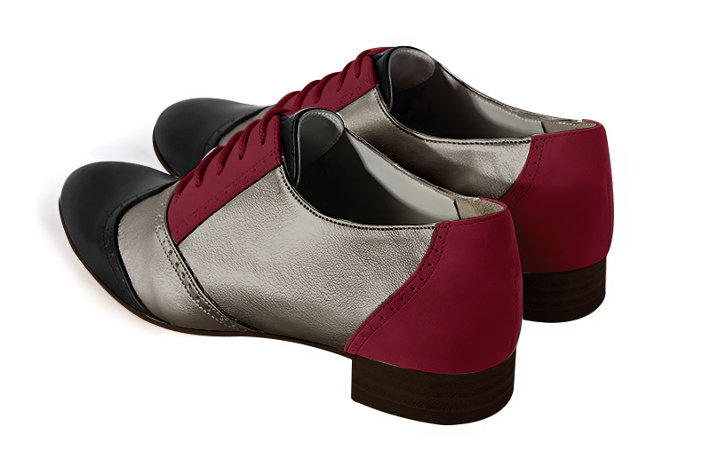 Satin black, taupe brown and burgundy red women's fashion lace-up shoes.. Rear view - Florence KOOIJMAN